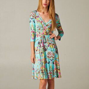 Tua Plus Women's Poly Stretch Printed Wrap Style Knee Length Dress